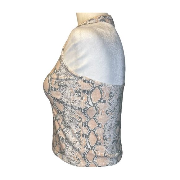 American Eagle Snakeskin Print Halter Top Pink White Gray Cropped V-Neck M - Picture 4 of 11